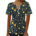 thumbnail image 2 of JTZGDY Womens Summer Tops 2025 Trendy Boho Floral Printed Short Sleeve Button V Neck Henley T Shirts Casual Dressy Loose Pleated Basic Graphic Tunic Blouse Black#06 M, 2 of 5
