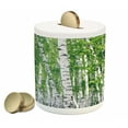 thumbnail image 1 of Birch Tree Piggy Bank, Fresh Green Leaves Summer Forest Rural Landscape Environmental Image, Ceramic Coin Bank Money Box for Cash Saving, 3.6" X 3.2", Green White Black, by Ambesonne, 1 of 4