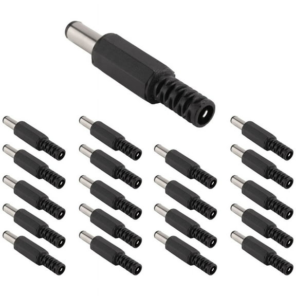 20 Pcs Black 2.5mm x 5.5mm DC Power Male Plug Jack Adapter
