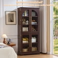 thumbnail image 3 of Joaxswe 72" Tall Arched Bookshelf Set of 2, Kitchen Pantry Storage Cabinet, 6-Tier Bookcase with 2 Doors for Living Room, Kitchen, Home Office,Walnut, 3 of 9