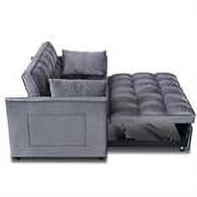 Demi Bonn Convertible Sofa Bed, 3-in-1 Velvet Sleeper Sofa Couch with Pullout Bed, Sectional Sofa with Side Pockets and Adjustable Backrest for Living Room, Gray