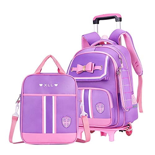 Mochila con ruedas y lazo para colegio de primaria y secundaria, con bolsa para libros