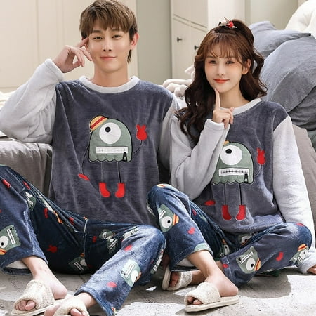

PIKADINGNIS Autumn Winter Couple Pajamas Warm Flannel Man Pajamas Sets Sleepwear Family Pijama Lover Night Men & Women Casual Women Pyjamas