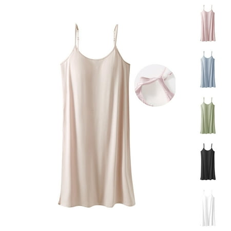 NANAIQ Women s Summer Round Neck Sleep Dress with Built-in Bra Cool & Breathable Nightgown for Lounge  Sleepwear & Home Comfort Sexy Pajama Dress & Lingerie Womens Slip Dress Green M