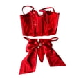 thumbnail image 5 of Victoria's Secret Dream Angels Red Bling Rhinestone Bow Long Line Satin Bra with V-String Set Lipstick Red 36C New, 5 of 6