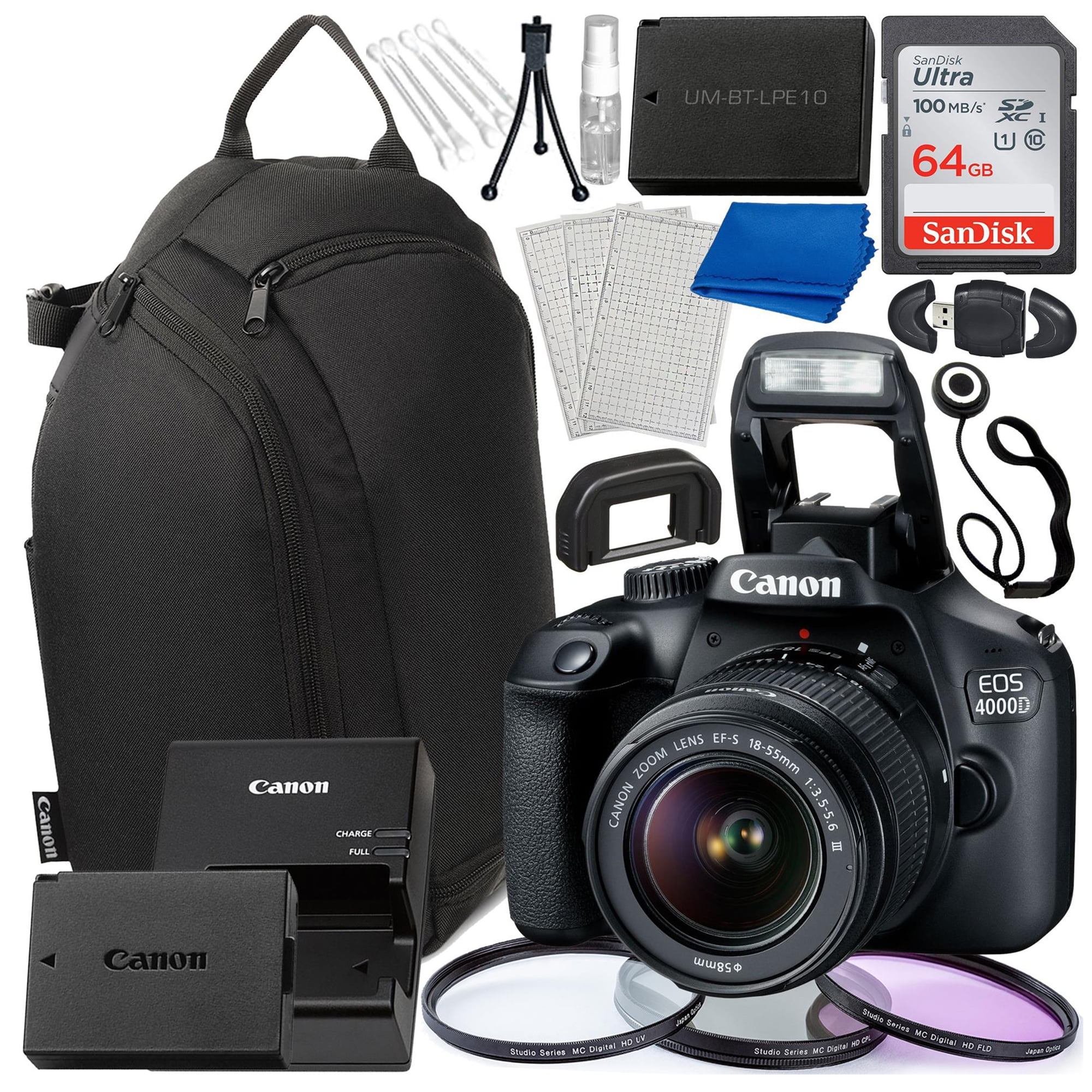 kompensere ser godt ud vold Ultimaxx Canon EOS 4000D / T100 DSLR Camera with EF-S 18-55mm f/3.5-5.6  Lens & 15-pc Camera Accessories Beginner's Bundle - Walmart.com