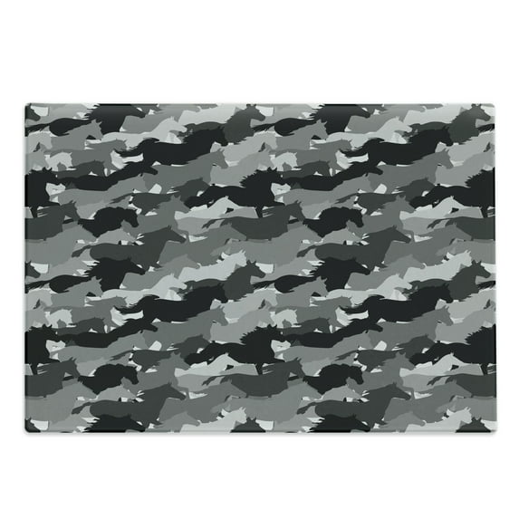 Horses Cutting Board, Mustang Herd Galloping Together Animal Silhouettes Wildlife Abstract, Decorative Tempered Glass Cutting and Serving Board, Large Size, Charcoal Grey Grey Black, by Ambesonne