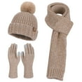 thumbnail image 3 of SYMOID Womens Khaki Winter Beanie Scarf Gloves Set - Warm Acrylic Ribbed Knit, Touchscreen-Compatible, Pom-Pom Accent, One Size Fits Most Ladies,Size Free Size, 3 of 4