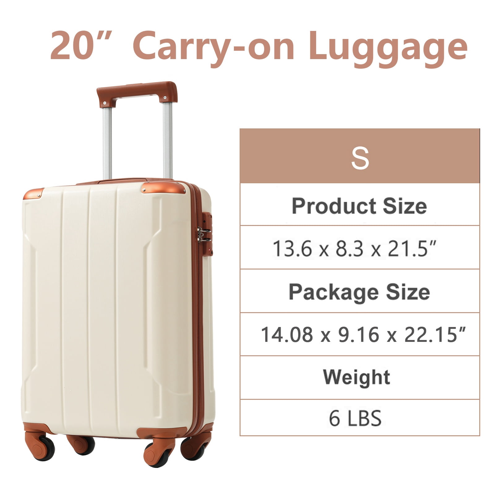 20" ABS Carry-On Luggage with TSA Lock, 360° Spinner Wheels, 3-Level Telescopic Handle, Lightweight Durable Suitcase for Weekend Travel Business Trips