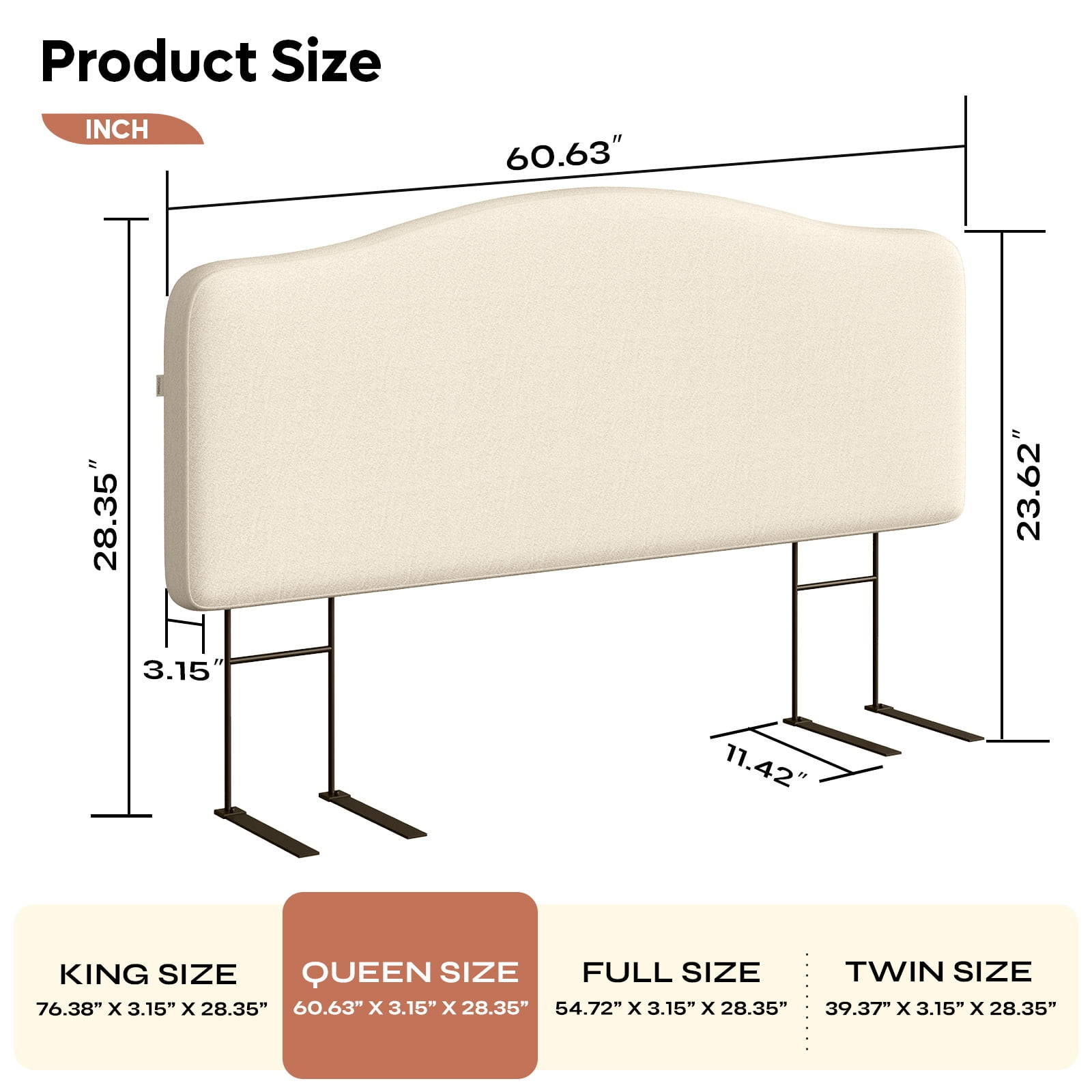 Pinmoco Upholstered Headboard for Queen Bed, Height Adjustable and Memory Foam Arc-shaped Head Board, Beige