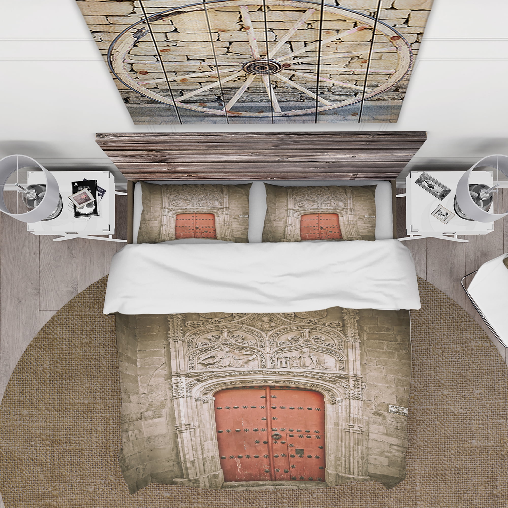 Designart 'Old Red Church Door in Salamanca Spain' Vintage Duvet Cover Set