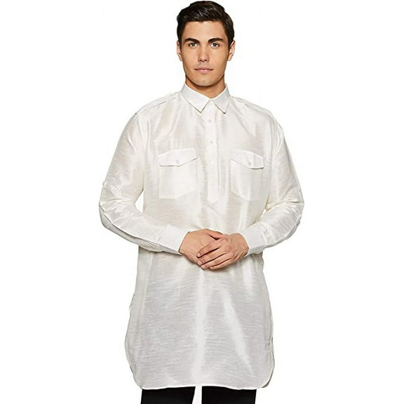 Royal Kurta Mens Silk Blend Pathani Kurta White 42