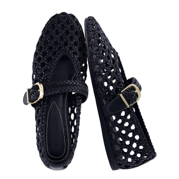 Cushionaire Wit Hand Woven Womens Flats, Comfortable Mary Jane Ballet Flat with Adjustable Buckle Braided Strap and Cushioned Memory Foam