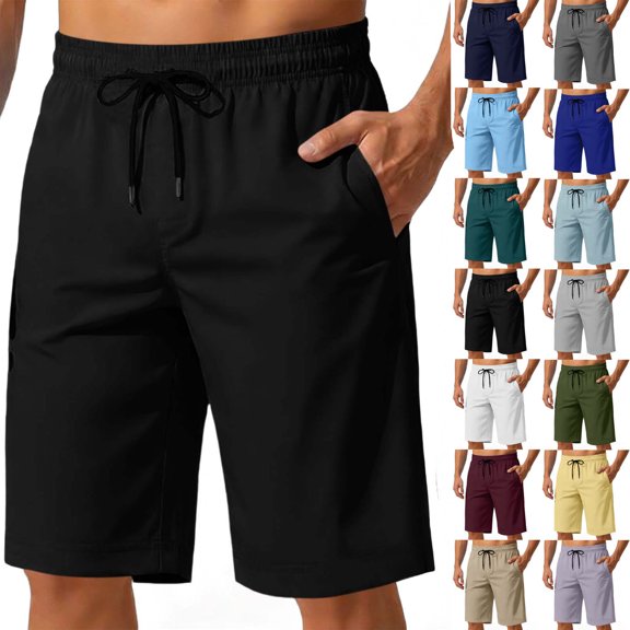 Purcolt Men's Casual Shorts Classic Stretch Drawstring Elastic Waist Loose Fit Summer Workout Running Gym Beach Shorts with Pockets