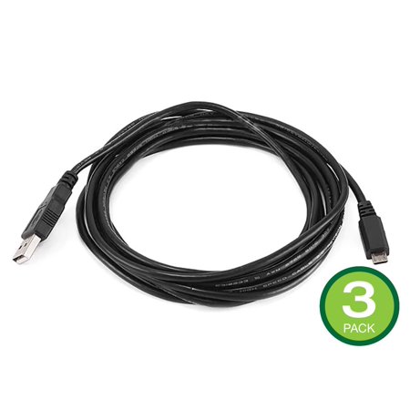 UPC: 0889028140628 | Monoprice USB Type-A to Micro Type-B 2.0 Cable – 10 Feet – Black (3 Pack) 5-Pin 28/28AWG  For Smartphones and Tablets