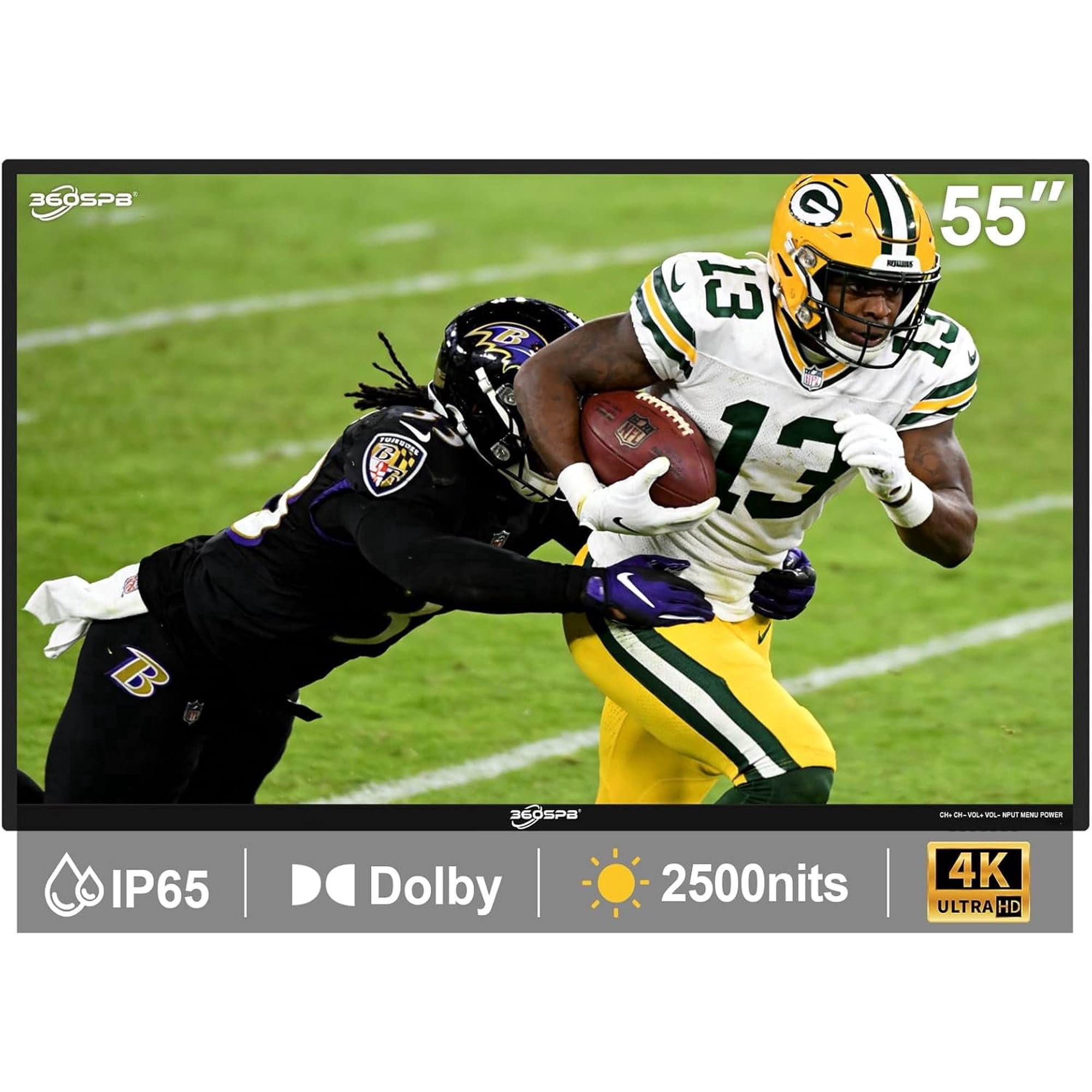 55" 4K Outdoor Google TV, 2500nits High Brightness Weatherpoof TV, IP65 Waterproof TVs, Outdise TV with Voice Assistant Remote, Compatible with Dolby, Outdoor TVs Family Patios, Sports, Parties