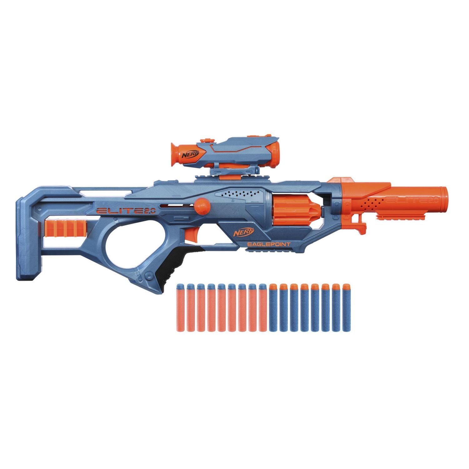 Nerf Elite 2.0 Eaglepoint RD-8 Dart Blaster, 8 Dart Drum, Nerf Scope, Barrel, 16 Nerf Elite Darts, Outdoor Toys