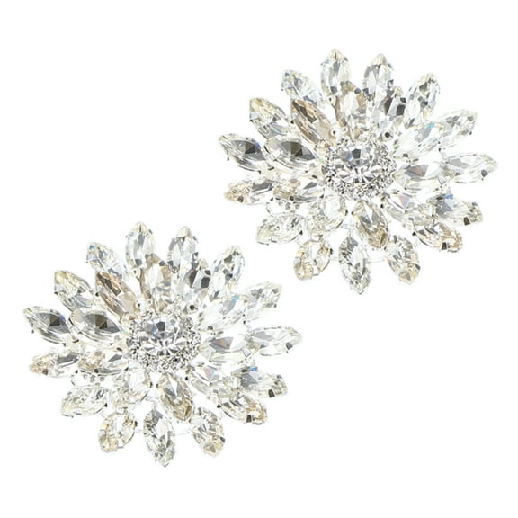 Unique Bargains 2 Pcs Faux Crystal Shoe Buckle Rhinestone Shoe Buckle Shoe Clips for Women 1.77"x1.77" Silver Tone