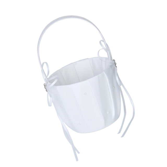 Cateissary Cesta de satén blanco con cuentas para boda, florista, decoración de flores de Diamante Type2 NO2