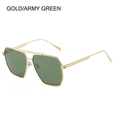 Retro Lightweight UV400 Protection Oversized Polarized Sunglasses Women's Polygon Sunglasses Metal Frame Men's Shades GOLD/ARMY GREEN