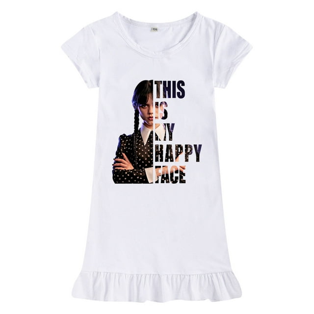 Wednesday Addams Robe Fille Wednesday Addams Pyjama Manches Courtes en Soie Glacée Chemise de Nuit-fanceye