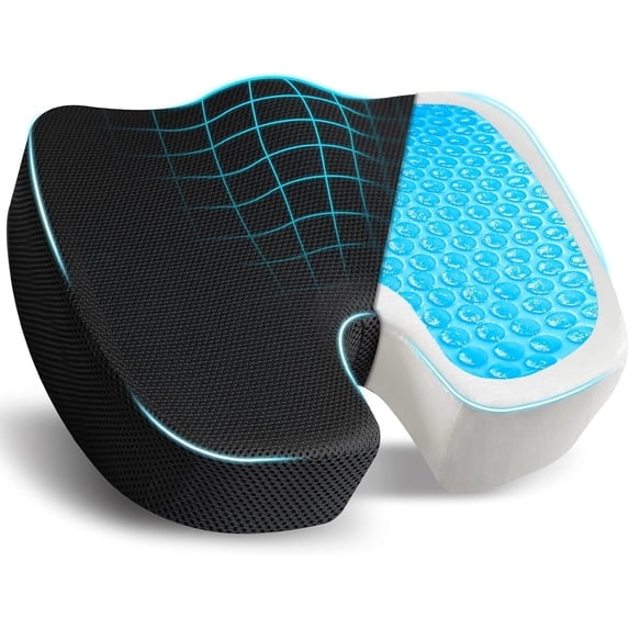 Office Chair Cushion,Memory Foam Cushion Gel Seat Cushion Tailbone Pain Relief Cushion for Long Sitting Back,Sciatica,Coccyx,Tailbone Pain Relief Pillow,Black