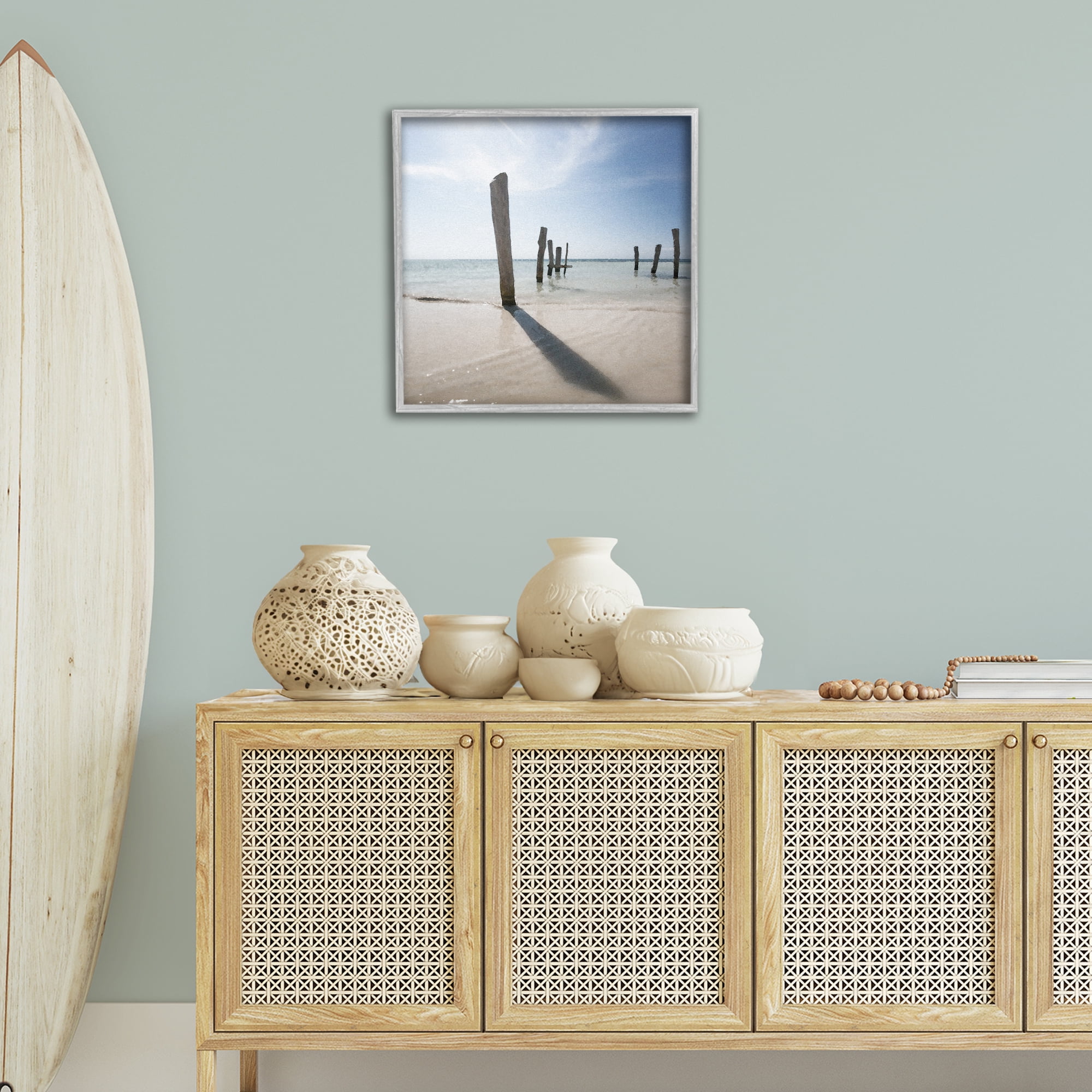 Stupell Industries Eight Beach Posts Coastal Photography Gray Framed Art Print Wall Art, 24 x 24