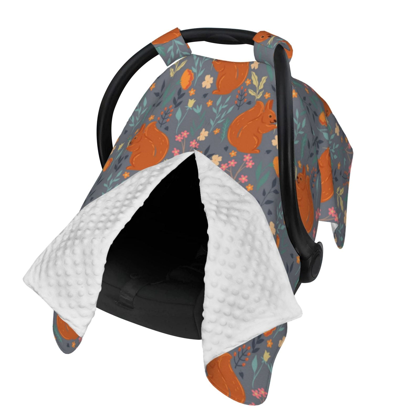 Naloa Floral Squirrel Baby Car Seat Cover, Breathable Baby Carrier Cover, Multiuse Baby Carrier Cover & Nursing Breastfeeding Cover