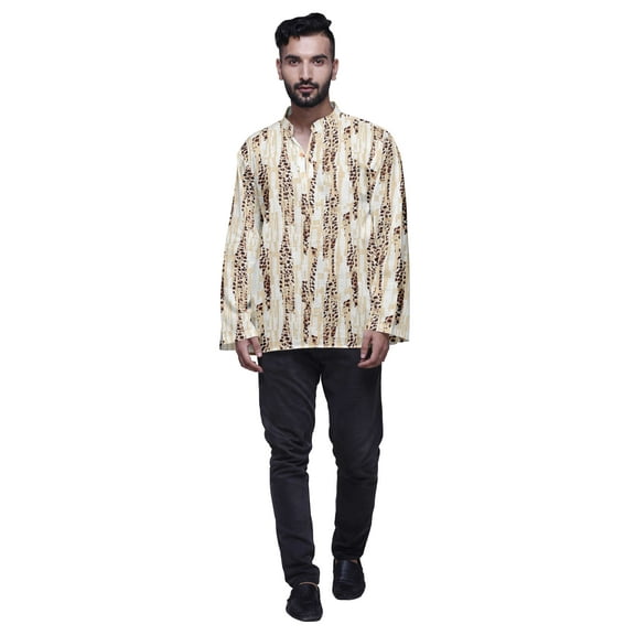 Atasi Printed Chinese Collar Casual Kurta Ethnic Shirt Mens Short Kurta Tunic