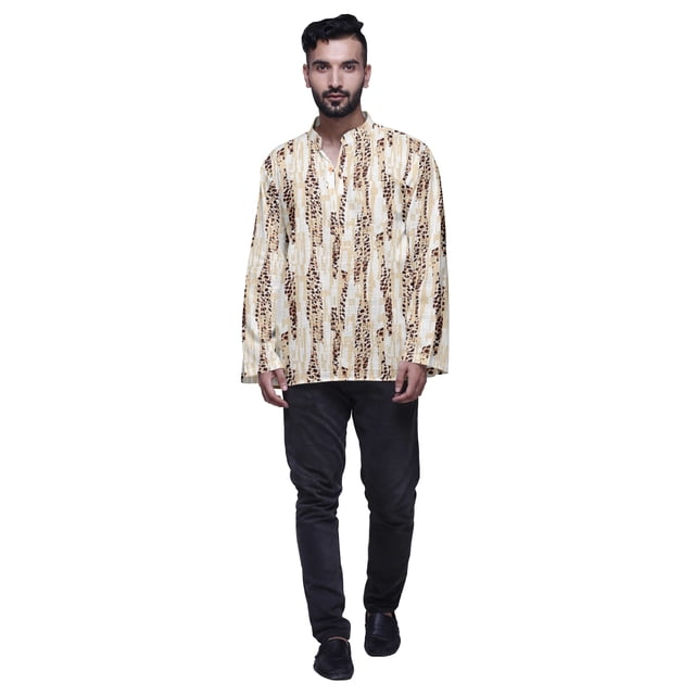 Atasi Kurta Décontractée à Col Chinois Imprimé Chemise Ethnique pour Hommes Kurta Courte Tunique