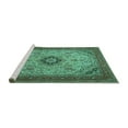 thumbnail image 2 of Ahgly Company Machine Washable Indoor Round Medallion Turquoise Blue Traditional Area Rugs, 4' Round, 2 of 4