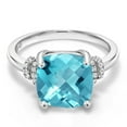 thumbnail image 2 of Gem Stone King 925 Sterling Silver Swiss Blue Topaz Women Engagement Ring (4.34 Ct Cushion Checkerboard), 2 of 4