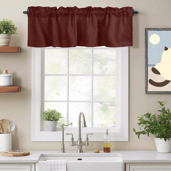 Curtain Valance for Windows, Burgundy Red Kitchen Valances Rod Pocket Short Curtains, Dark Maroon Window Valance for Bedroom Bathroom Living room 54x18in