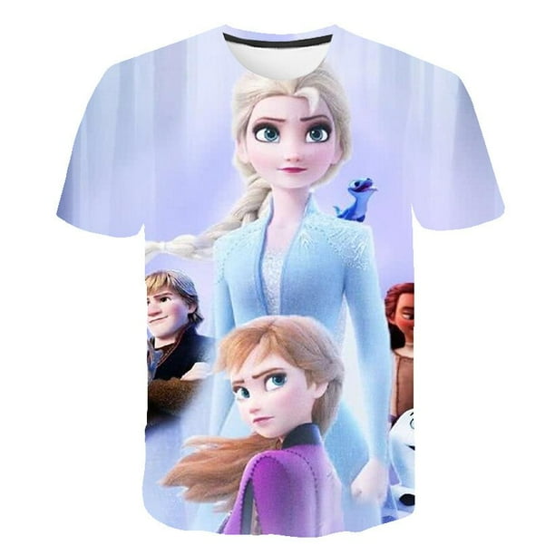Camisetas Kawaii para niñas, lindas camisetas con estampado de dibujos animados de Anna Elsa, camiseta de moda de verano para niños, ropa para niñas, Tops de Elsa Frozen 4-14 Years11T Gao Jinjia LED