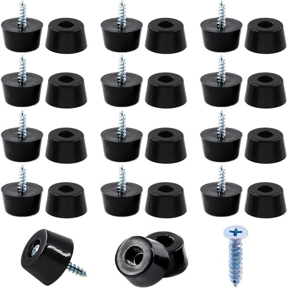 shiyou-50-Pcs Round Black Rubber Feet Bumpers Pads with Matching Screws with Built in Stainless Steel Washer for Cutting Board Amps Cabinet Desk Tables Couches(25×20×13mm)