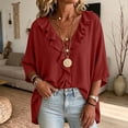 thumbnail image 5 of SOOMLON Ruffle Shirts for Women Plus Size V Neck 3/4 Sleeve Tunic Top Ruched Panel Blouses Loose Travel Vacation Clothes, 5 of 7