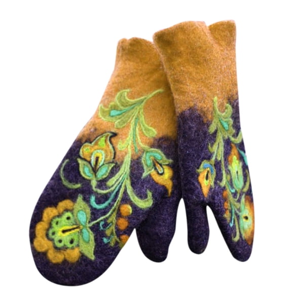 Mittens for Women Embroidered Pattern Full Hand Design with Ribbed Cuffs for Seasonal Errands Travel and Comfortable Outdoor Coverage Women's Gloves