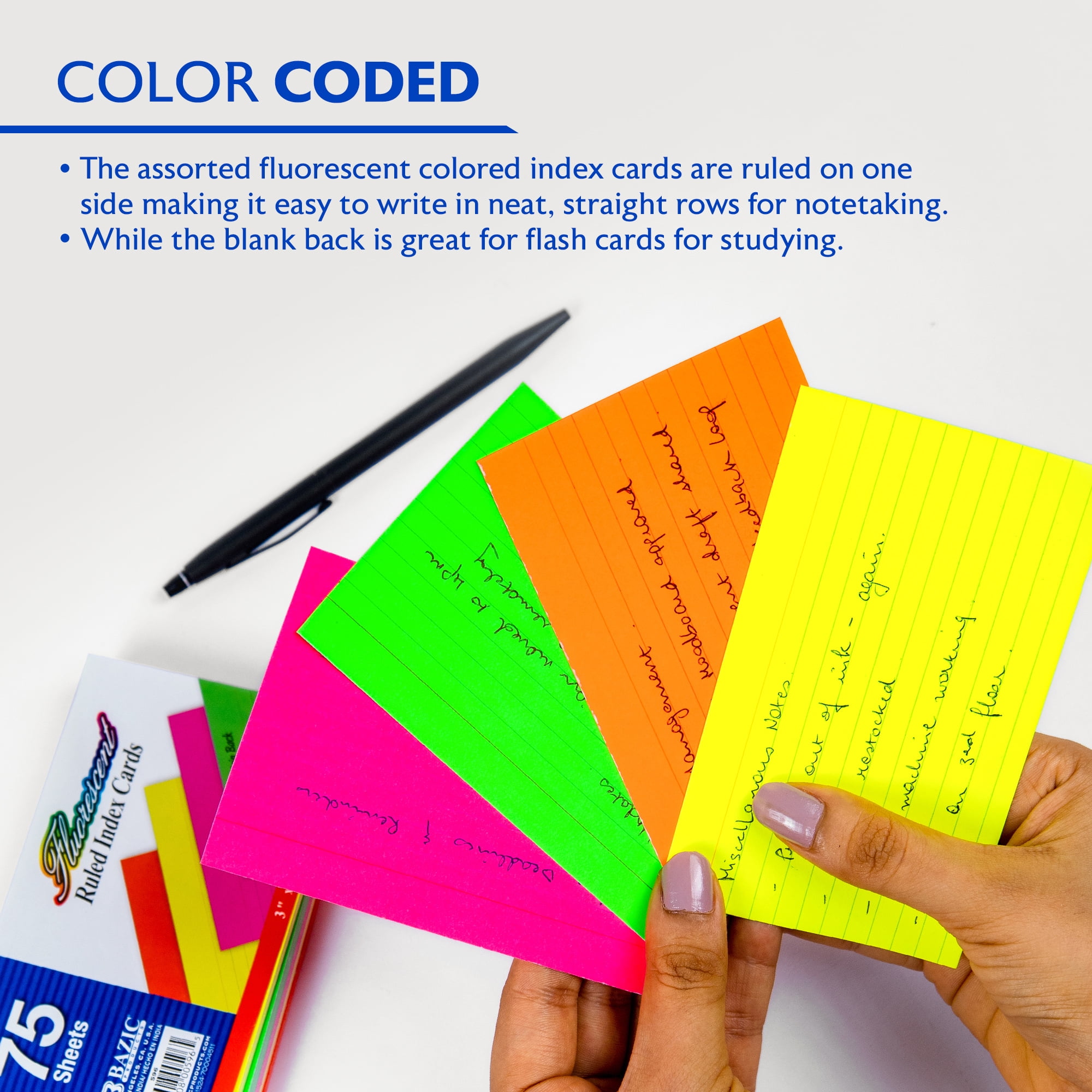BAZIC Ruled Index Cards 3"X5" 2700 Count, Neon Ruled Lined Flashcards