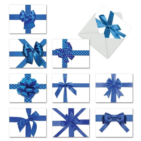 M1768KB BERIBBONED IN BLUE' 10 Assorted All Occasions Note Cards Feature Blue Ribbon Gifts with Envelopes by The Best Card (All The Best Cards)