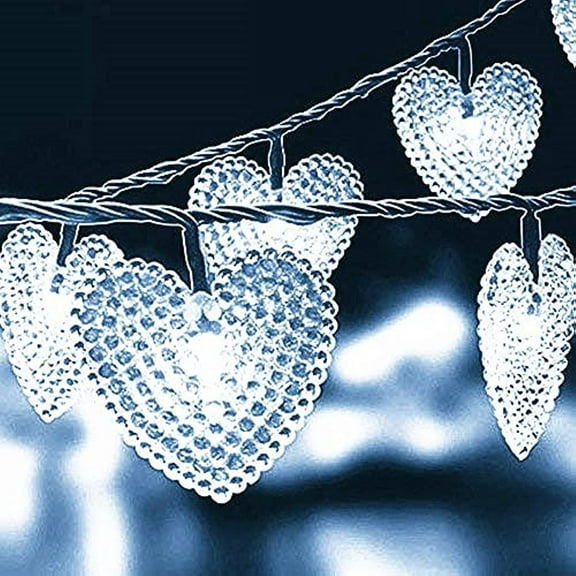 LINLIN Solar Heart Lights, 20ft 30LED Heart String Lights with 2 Mode Heart Fairy Lights for Christmas Tree Party Wedding Garden Decorate