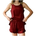 thumbnail image 5 of Tungbrin Women's Pajama Sets Sleeveless Scoop Neck Tops Elastic Waist Shorts 2 Piece Stain Ruffle Loungewear Outfits, 5 of 9