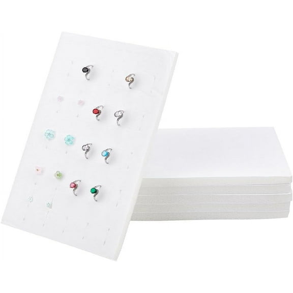 6pcs Velvet Jewelry Ring Display Foam Pad Insert 100 Slots WhiteJewelry Box Insert Jewelry Ring Display Holder for Regular Trays Home Storage Retail Show Exhibition 7.1x11.1x0.4''