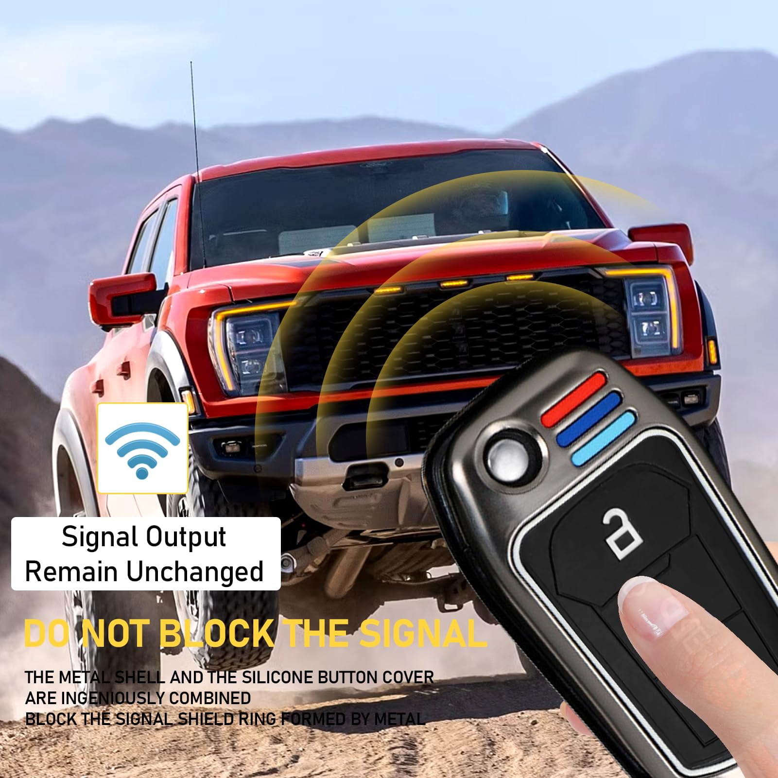 Compatible with Ford Key Fob Cover 3 Buttons,2018-2024 F150 F250 F350 2019-2024 Ranger 2022-2024 Maverick Key Fob Case Shell,Metal Shell & Soft Silicone Protection(Grey)