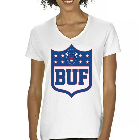 Buffalo Shield Women's V-Neck T-shirt Game Night Fantasy Football Fan Tailgate NY