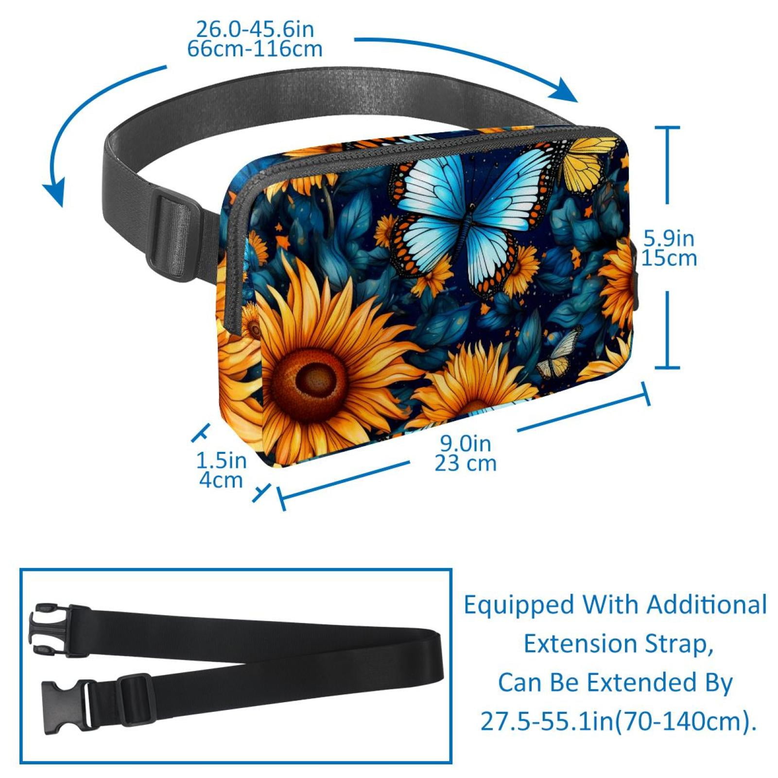 Sunflower butterfly Running Belt Fanny Packs Waist Packs with Extension Strap Unisex Lightweight Adjustable