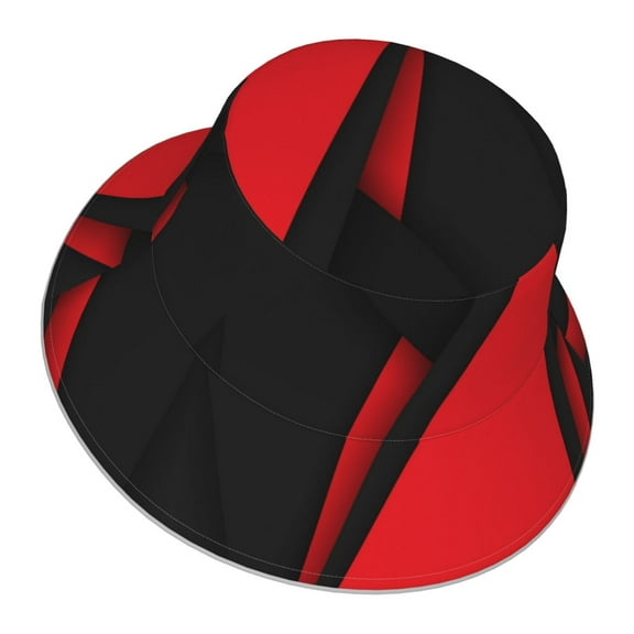 Red Black Abstract Bucket Hat With Reflective Stripe Beach Sun Fishing Hat Reversible For Men Women