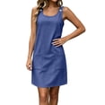 thumbnail image 5 of Shift Dresses for Women Square Neck Sleeveless Button Detail Midi Dress with Pockets Casual Summer Vacation Sundress Blue S, 5 of 7