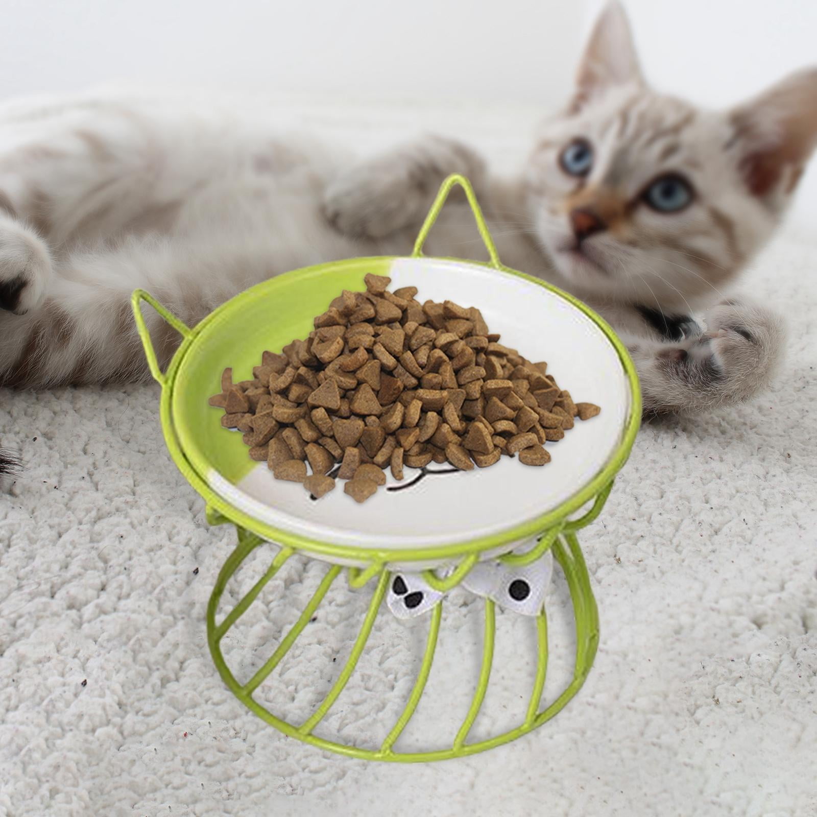 Ceramic Cat Bowl, Elevated Cat owl with Metal Stand, and