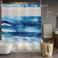 thumbnail image 3 of Ocean Waves No Hook Shower Curtain with Snap in Liner Gradient Blue White Marble Waves Waterproof Bathroom Shower Curtain with See Through Top Window for Bathtub 72" x 72", 3 of 9