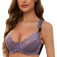 thumbnail image 3 of Women's Lace Underwire Bra Full Coverage Lace Bralette Everyday Balconette Bra(Purple,36B), 3 of 6